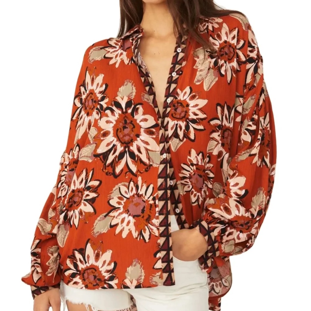Free People Good Vibrations Printed Blouse